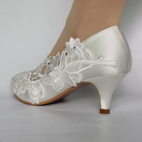 Women Wedding Shoes 2" Laces Bridal Close Toe Shoes Bridesmaid Wedding Heel Party Dress Shoe White in Saudi Arabia