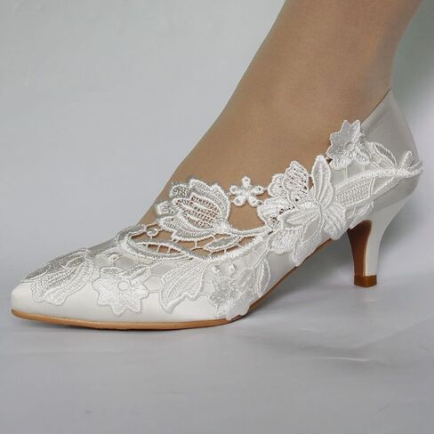 Women Wedding Shoes 2" Laces Bridal Close Toe Shoes Bridesmaid Wedding Heel Party Dress Shoe White in Saudi Arabia