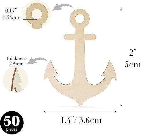 Summer-Ray 50pcs Dark Brown Laser Cut Wooden Veneer Anchor 2" Scrapbooking Embellishment in Saudi Arabia