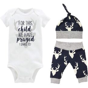 Boy For This Child We Have Prayed Baby Coming Home Outfit - Bodysuit, Yoga Pants, and Top Knot Hat in Saudi Arabia