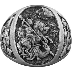 Saint George و The Dragon Signet Ring ، حلقة دينية بيضاوية ، 925 خاتم الرجال الفضي الاسترليني ، المجوهرات المسيحية المصنوعة يدويًا in Kuwait