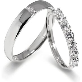 Meissa Couple Rings Sterling Silver Dainty Wedding Bands Men and Women Promise Rings 7 Cubic Zirconia Stones Matching Ring Size Adjustable (Set of Two Rings) in Saudi Arabia