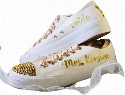 Wedding Gold Customized Sneakers-Bride Gold Shoes (9) in Saudi Arabia