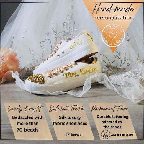 Wedding Gold Customized Sneakers-Bride Gold Shoes (9) in Saudi Arabia