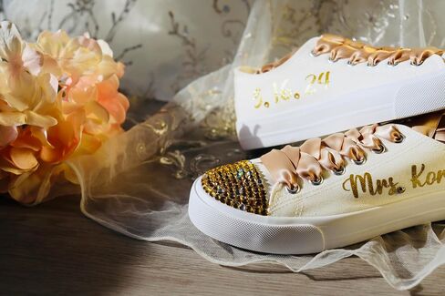 Wedding Gold Customized Sneakers-Bride Gold Shoes (9) in Saudi Arabia
