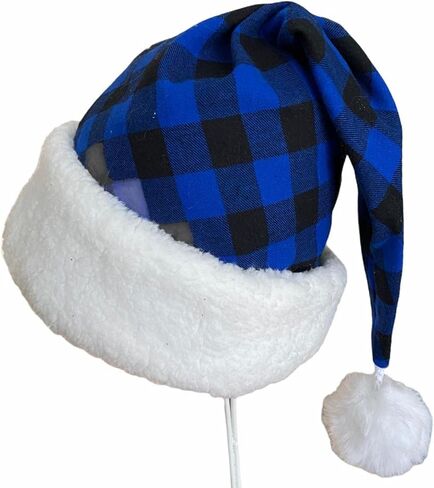 Blue and Black Buffalo Check Santa Claus Hat, Christmas Holiday Santa Costume Hat, Adult Size in Saudi Arabia