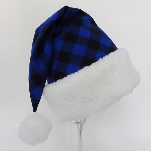 Blue and Black Buffalo Check Santa Claus Hat, Christmas Holiday Santa Costume Hat, Adult Size in Saudi Arabia