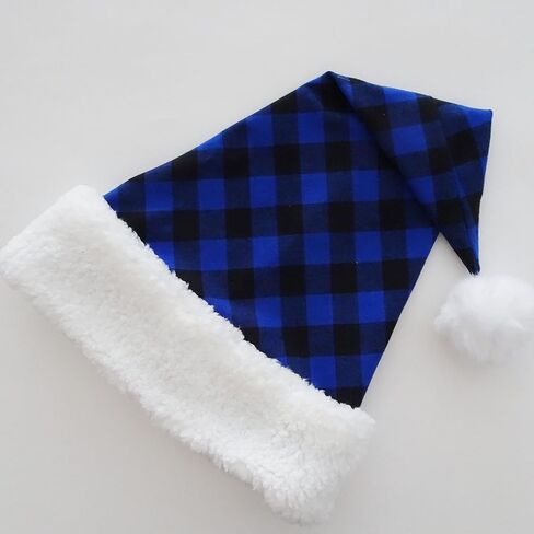 Blue and Black Buffalo Check Santa Claus Hat, Christmas Holiday Santa Costume Hat, Adult Size in Saudi Arabia