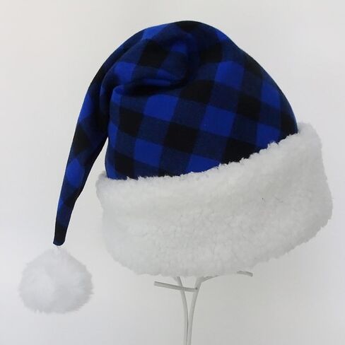 Blue and Black Buffalo Check Santa Claus Hat, Christmas Holiday Santa Costume Hat, Adult Size in Saudi Arabia