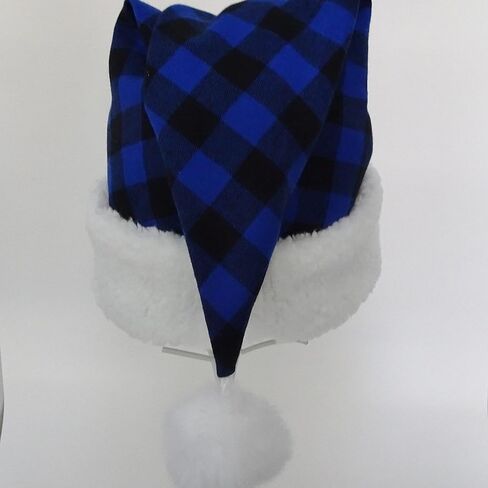 Blue and Black Buffalo Check Santa Claus Hat, Christmas Holiday Santa Costume Hat, Adult Size in Saudi Arabia