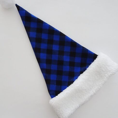 Blue and Black Buffalo Check Santa Claus Hat, Christmas Holiday Santa Costume Hat, Adult Size in Saudi Arabia