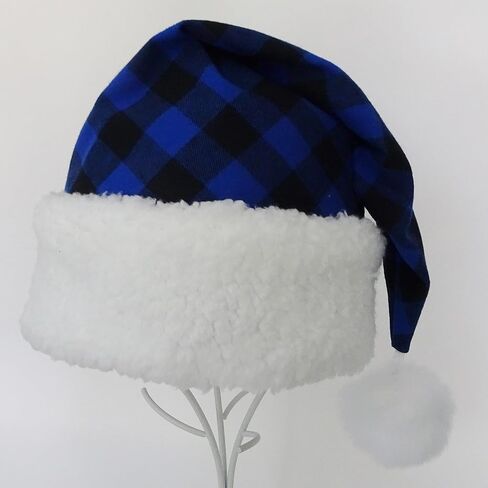Blue and Black Buffalo Check Santa Claus Hat, Christmas Holiday Santa Costume Hat, Adult Size in Saudi Arabia