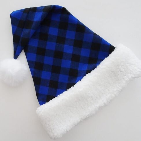 Blue and Black Buffalo Check Santa Claus Hat, Christmas Holiday Santa Costume Hat, Adult Size in Saudi Arabia
