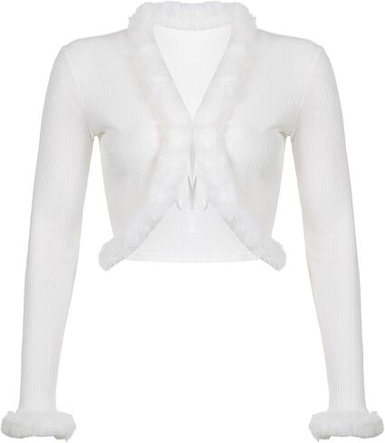 Cardigan Fu-01 للسيدات المحاصيل المحبوكة مع فروي فروي ريكس أرنب من الفرو المليئة والأكمام الطويلة الخامسة معطف قصير معطف قصير للمرأة (حجم مخصص ، بني) in Kuwait