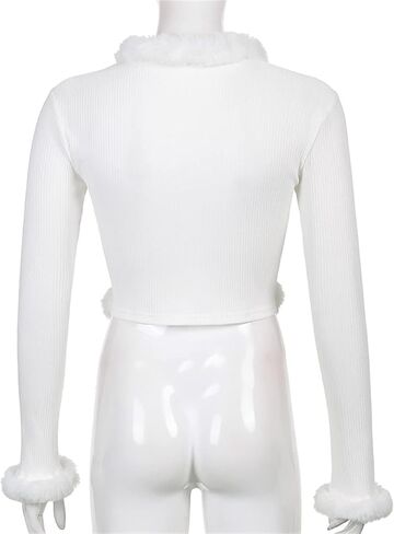 Cardigan Fu-01 للسيدات المحاصيل المحبوكة مع فروي فروي ريكس أرنب من الفرو المليئة والأكمام الطويلة الخامسة معطف قصير معطف قصير للمرأة (حجم مخصص ، بني) in Kuwait