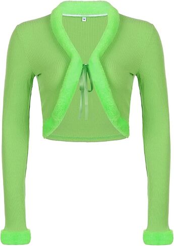 Cardigan Fu-01 للسيدات المحاصيل المحبوكة مع فروي فروي ريكس أرنب من الفرو المليئة والأكمام الطويلة الخامسة معطف قصير معطف قصير للمرأة (حجم مخصص ، بني) in Kuwait