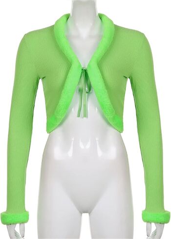 Cardigan Fu-01 للسيدات المحاصيل المحبوكة مع فروي فروي ريكس أرنب من الفرو المليئة والأكمام الطويلة الخامسة معطف قصير معطف قصير للمرأة (حجم مخصص ، بني) in Kuwait