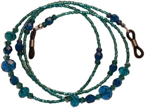 Hand Beaded Eyeglass Chain Teal Blue Green with faceted accents 28 inches in Saudi Arabia