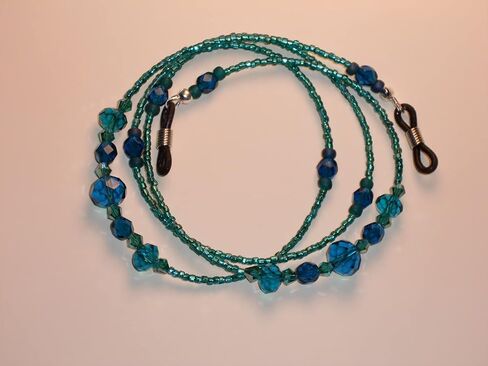 Hand Beaded Eyeglass Chain Teal Blue Green with faceted accents 28 inches in Saudi Arabia
