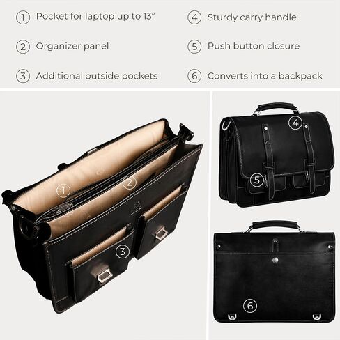 Time Resistance Leather Briefcase – Italian Handmade Leather Laptop Bag – Briefcase Convertible into Backpack in Saudi Arabia