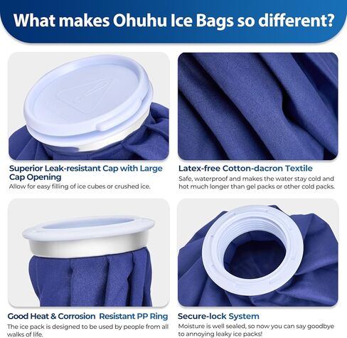 Ice Bag Packs, Ohuhu 3 Pack [11" 9" 6"] Reusable Ice Bags for Injuries with a Adjustable Wrap, Hot & Cold Therapy and Pain Relief for Knee Leg Injury, 4-Pack (6"/9"/11"), No-Leak Waterproof Ice Bag in Kuwait