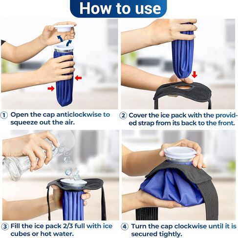 Ice Bag Packs, Ohuhu 3 Pack [11" 9" 6"] Reusable Ice Bags for Injuries with a Adjustable Wrap, Hot & Cold Therapy and Pain Relief for Knee Leg Injury, 4-Pack (6"/9"/11"), No-Leak Waterproof Ice Bag in Kuwait