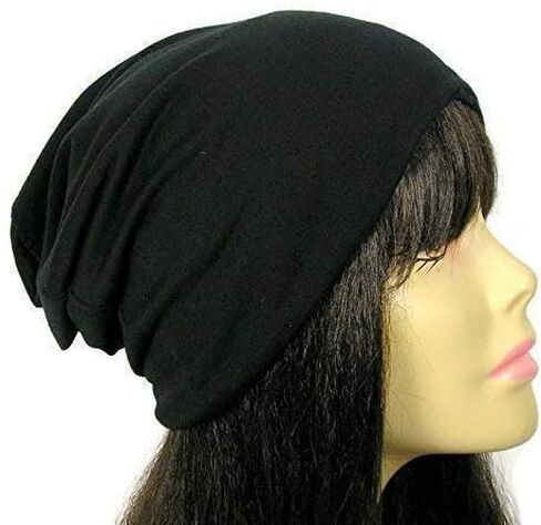 100% Cotton Black Cotton Jersey Skullcap Lightweight Black Slouchy Beanie Custom Sizes in Saudi Arabia