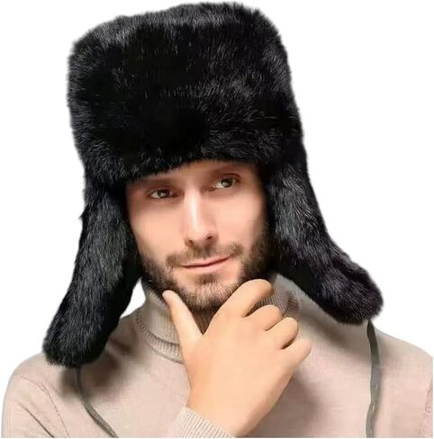 الصياد قبعة الرجال الروسية Ushanka قبعة فرو الأرنب الصناعي الطيار إيرفلاب قبعة يندبروف قبعة لفصل الشتاء الصيد التزلج in Kuwait