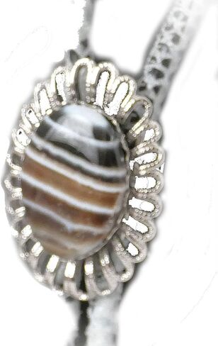 This Bolo Has A Black, Brown and White Piece of Banded Agate Which Sits in the Silver-Plated Wire Bezel With Suede Cord and Sterling Silver Tips in Saudi Arabia