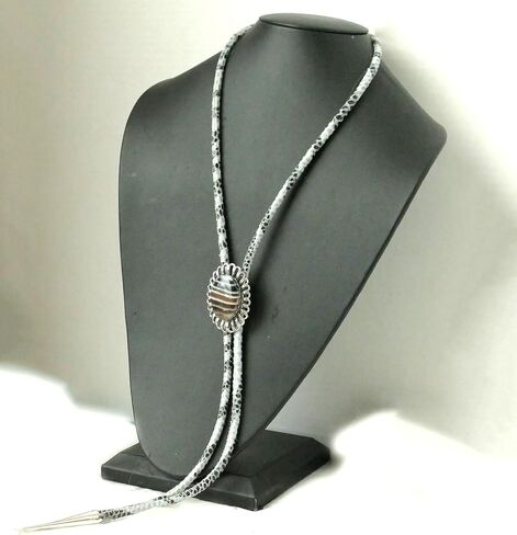 This Bolo Has A Black, Brown and White Piece of Banded Agate Which Sits in the Silver-Plated Wire Bezel With Suede Cord and Sterling Silver Tips in Saudi Arabia