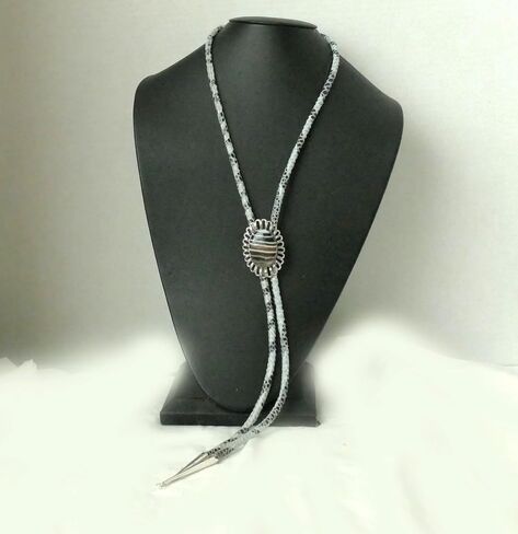 This Bolo Has A Black, Brown and White Piece of Banded Agate Which Sits in the Silver-Plated Wire Bezel With Suede Cord and Sterling Silver Tips in Saudi Arabia