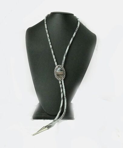 This Bolo Has A Black, Brown and White Piece of Banded Agate Which Sits in the Silver-Plated Wire Bezel With Suede Cord and Sterling Silver Tips in Saudi Arabia
