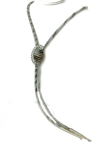 This Bolo Has A Black, Brown and White Piece of Banded Agate Which Sits in the Silver-Plated Wire Bezel With Suede Cord and Sterling Silver Tips in Saudi Arabia
