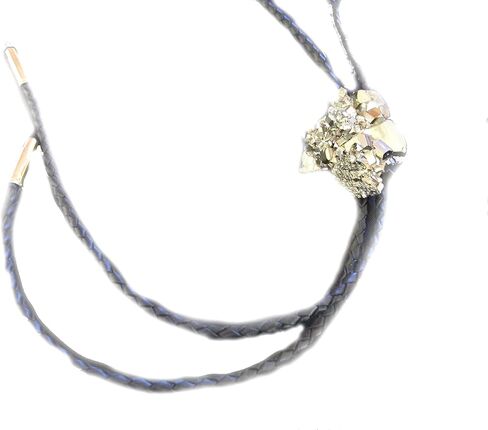 Man's Southwestern Bolo Tie featuring Pyrite or Fool's Gold with Black Leather Cords and Gold Tone Tips in Saudi Arabia