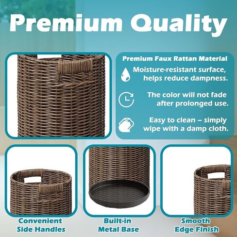 Rattan Umbrella Holder 20.8" H X 10" D,Handmade Wicker Umbrella Stand Indoor with Dip Tray,Sturdy Umbrella Holders for Entryway,Umbrella Bucket Fits Mudroom,Walking Canes,Home,Office (Brown) in Saudi Arabia