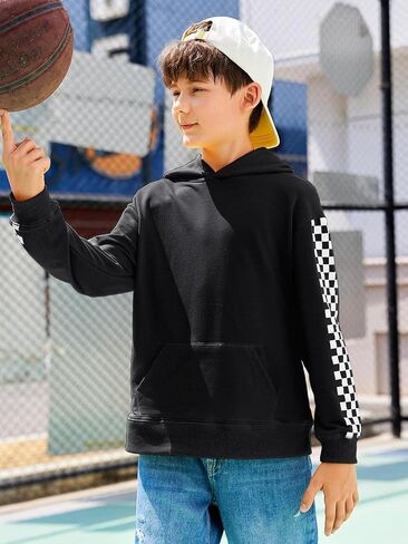 Haloumoning Girls Hoodies Kids Boys Fashion Plaid Long Sleeve Witshirt مع Kangaroo Pocket 5-14 سنوات in Saudi Arabia