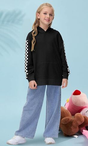 Haloumoning Girls Hoodies Kids Boys Fashion Plaid Long Sleeve Witshirt مع Kangaroo Pocket 5-14 سنوات in Saudi Arabia