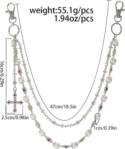Layered Daisy Pearl Wallet Chain Rhinestone Flower Heart Cross Bag Charms Keychain Pants Jean Chains for Women Men in Saudi Arabia