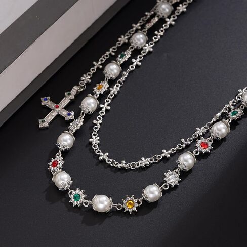 Layered Daisy Pearl Wallet Chain Rhinestone Flower Heart Cross Bag Charms Keychain Pants Jean Chains for Women Men in Saudi Arabia