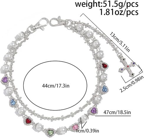 Layered Daisy Pearl Wallet Chain Rhinestone Flower Heart Cross Bag Charms Keychain Pants Jean Chains for Women Men in Saudi Arabia