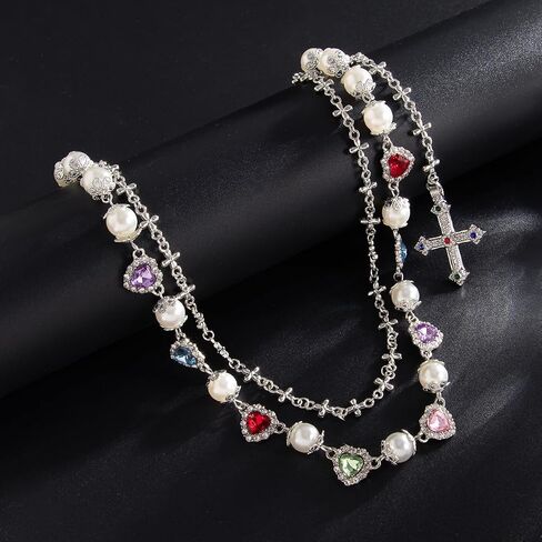 Layered Daisy Pearl Wallet Chain Rhinestone Flower Heart Cross Bag Charms Keychain Pants Jean Chains for Women Men in Saudi Arabia