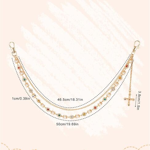 Gold Chain for Pants, Fashionable Double Layer Pants Chain Pearl Rhinestones Cross Hip Hop Pocket Belt Accessory Jeans Jewelry keychain Wallet for Men Women in Saudi Arabia