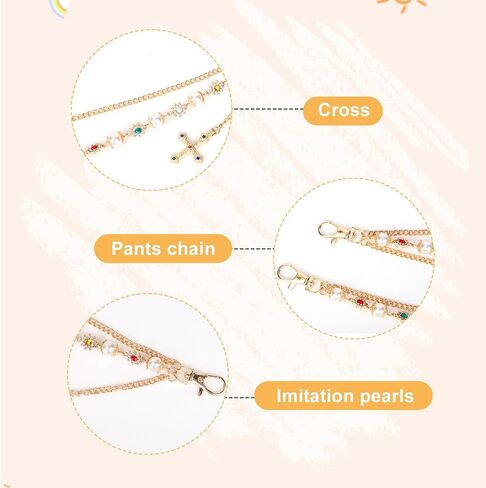 Gold Chain for Pants, Fashionable Double Layer Pants Chain Pearl Rhinestones Cross Hip Hop Pocket Belt Accessory Jeans Jewelry keychain Wallet for Men Women in Saudi Arabia