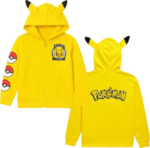 Mad Engine Pokémon Pikachu Costume Hoodie مع أذنين ثلاثي الأبعاد ، قميص ذي مقنعين طويل الأكمام ، الأولاد 6-16 in Saudi Arabia