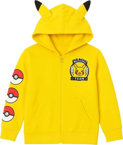 Mad Engine Pokémon Pikachu Costume Hoodie مع أذنين ثلاثي الأبعاد ، قميص ذي مقنعين طويل الأكمام ، الأولاد 6-16 in Saudi Arabia