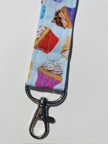 Cupcake Lanyard Keychain ID Badge Holder Key Keeper Cute Cupcakes Fabric Blue in Saudi Arabia
