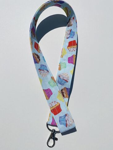 Cupcake Lanyard Keychain ID Badge Holder Key Keeper Cute Cupcakes Fabric Blue in Saudi Arabia