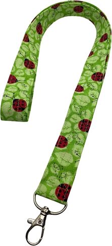 Lime Green Ladybug Lanyard ID Badge Key Holder Keeper Fabric Green Red and Neon Green and Leaves in Saudi Arabia