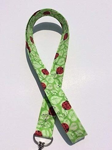 Lime Green Ladybug Lanyard ID Badge Key Holder Keeper Fabric Green Red and Neon Green and Leaves in Saudi Arabia