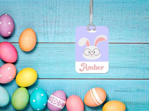 Personalized Easter Basket Stuffers for Boys Girls, Custom Name Tag with Strap, Holiday Gift for Kids, Luggage Travel Accessories (Bunny with Sunglasses) in Saudi Arabia